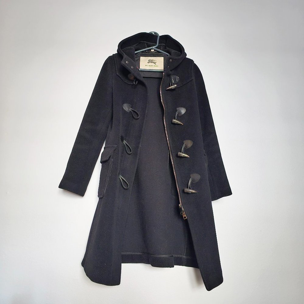 Vintage Burberry London 100% Wool Hooded Zip Coat, US 2 / UK 4